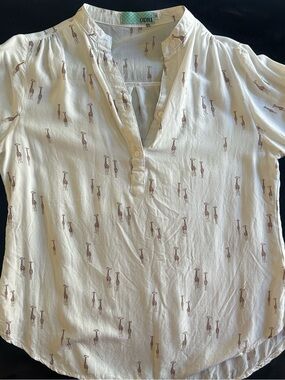 ODRI Quirky Giraffe Print Split Neck Long Sleeve Blouse White Size M